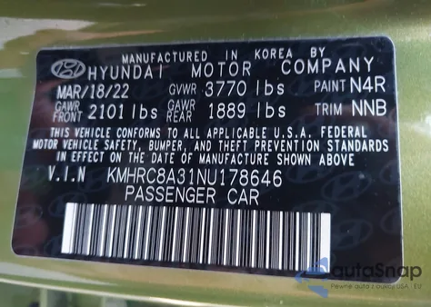 2022 Hyundai Venue Sel from USA, damaged, VIN KMHRC8A31NU178646